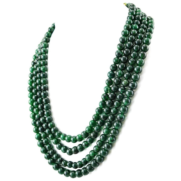 gemsmore:Natural 4 Strand Green Jade Necklace Untreated Round Shape Beads