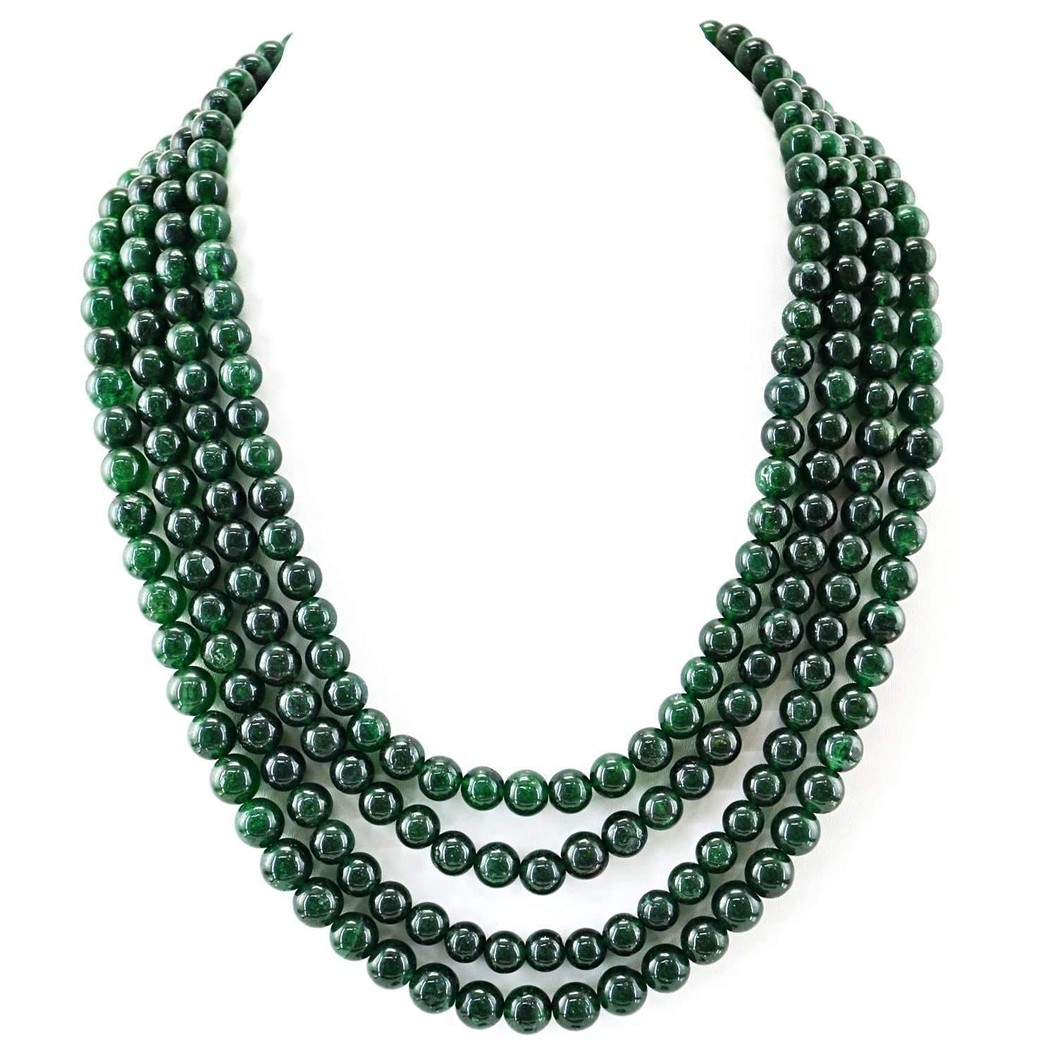 gemsmore:Natural 4 Strand Green Jade Necklace Untreated Round Shape Beads