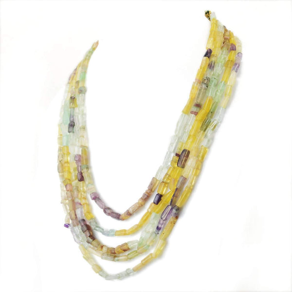 gemsmore:Natural 5 Line Multicolor Fluorite Necklace Untreated Beads