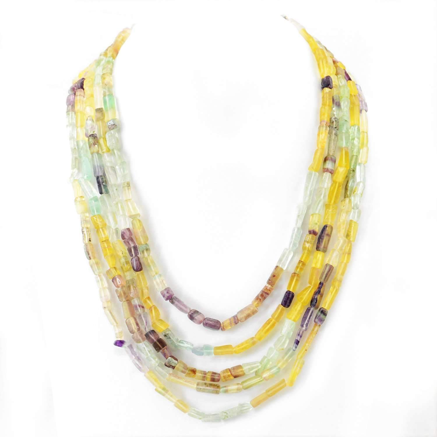 gemsmore:Natural 5 Line Multicolor Fluorite Necklace Untreated Beads