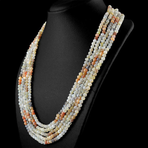 gemsmore:Natural 5 Strand Multicolor Moonstone Round Shape Beads Necklace