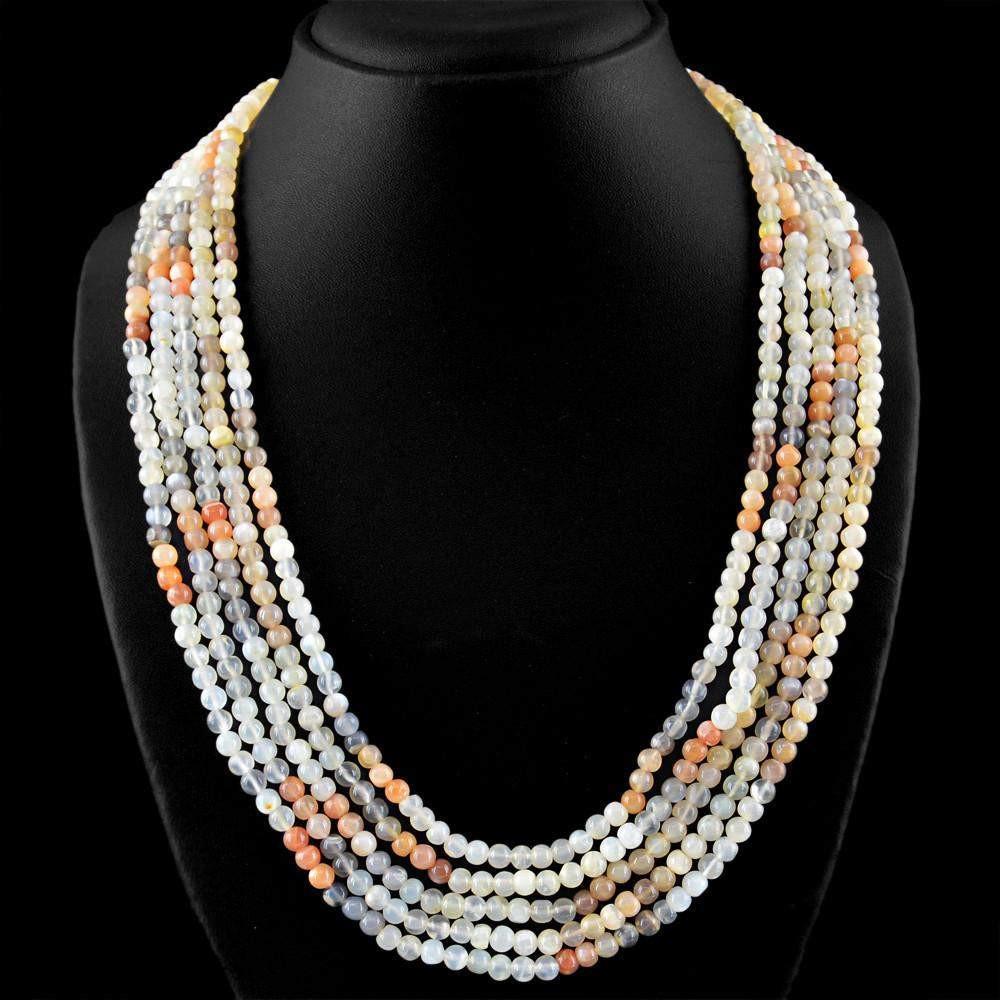 gemsmore:Natural 5 Strand Multicolor Moonstone Round Shape Beads Necklace