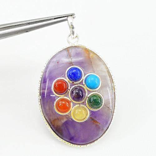 gemsmore:Natural 7 Chakra Purple Amethyst Pendant