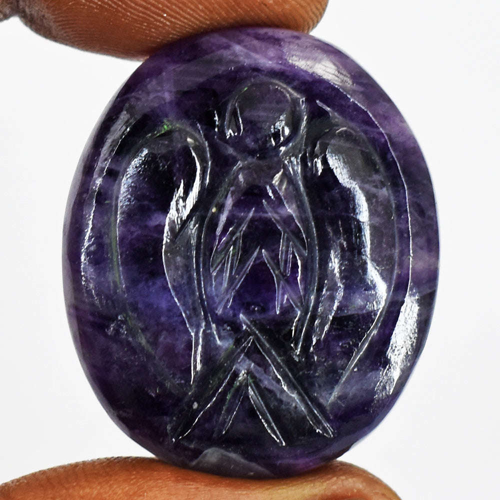 gemsmore:Natural 73 Cts Genuine Purple Fluorite Carved Angel Gemstone