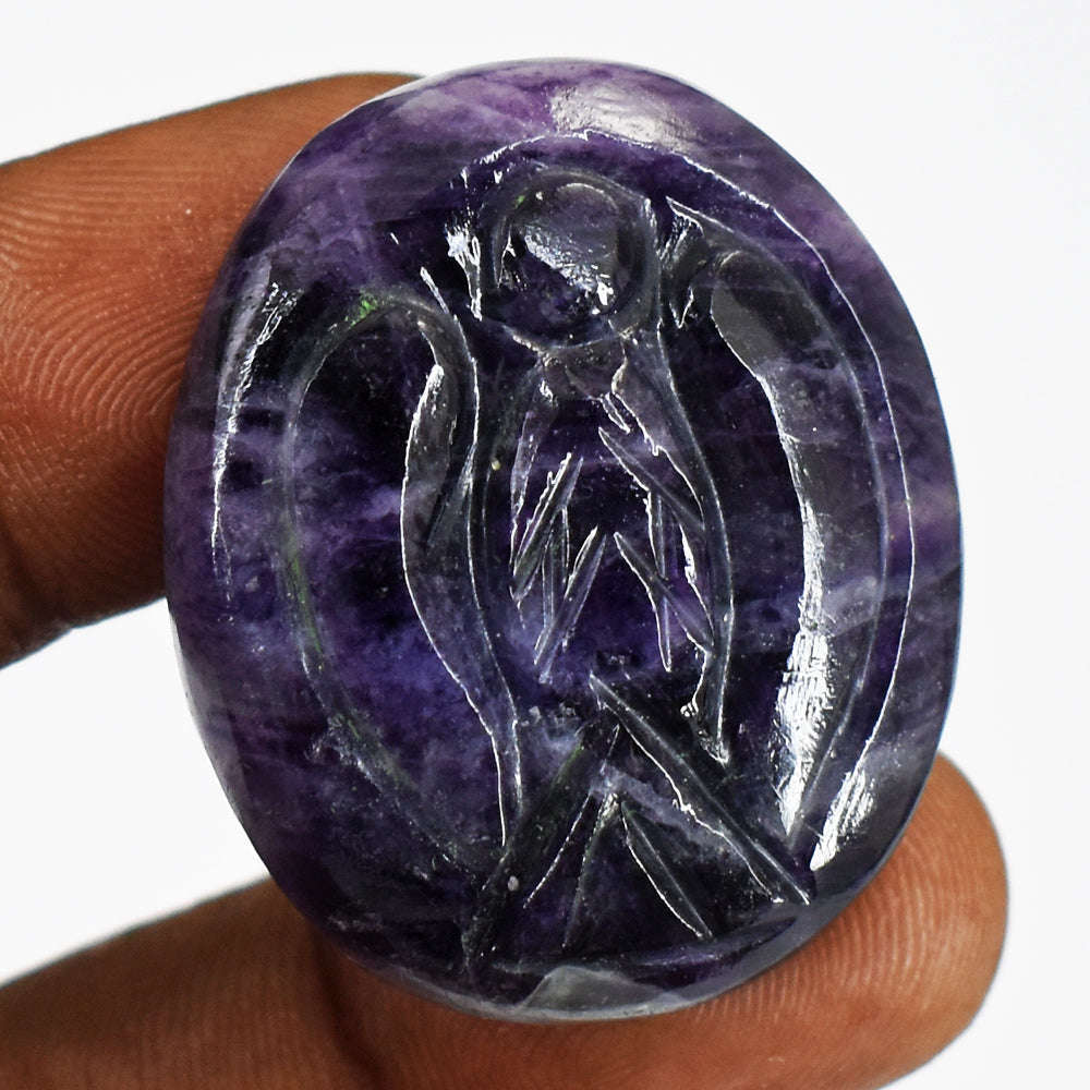 gemsmore:Natural 73 Cts Genuine Purple Fluorite Carved Angel Gemstone