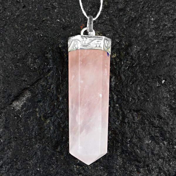 gemsmore:Natural 9.57 Gms Pink Rose Quartz Healing Point Pendant