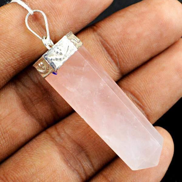 gemsmore:Natural 9.57 Gms Pink Rose Quartz Healing Point Pendant