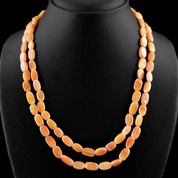 gemsmore:Natural Agate Necklace 2 Strand Oval Shape Beads