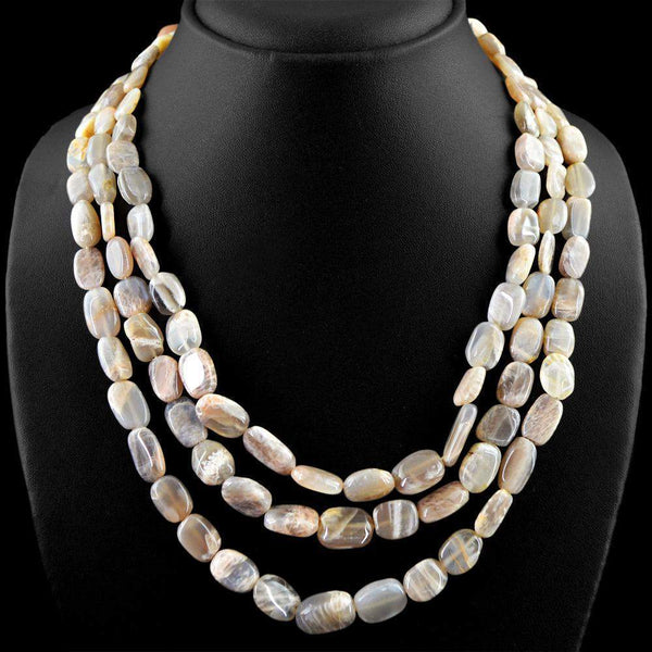 gemsmore:Natural Agate Necklace 3 Line Untreated Beads