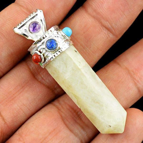 gemsmore:Natural Agate Seven Chakra Crystal Healing Point Pendant