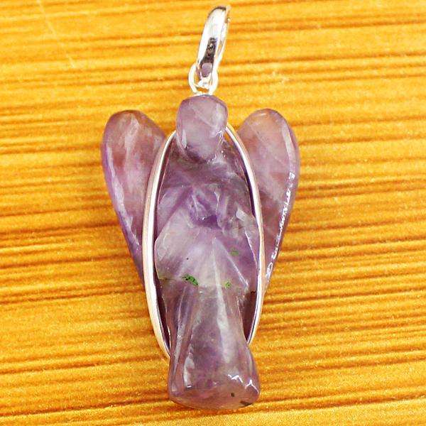 gemsmore:Natural Amazing Amethyst Carved Healing Angel Pendant