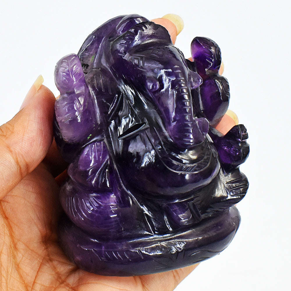 gemsmore:Natural Amazing Amethyst Hand Carved Lord Ganesha