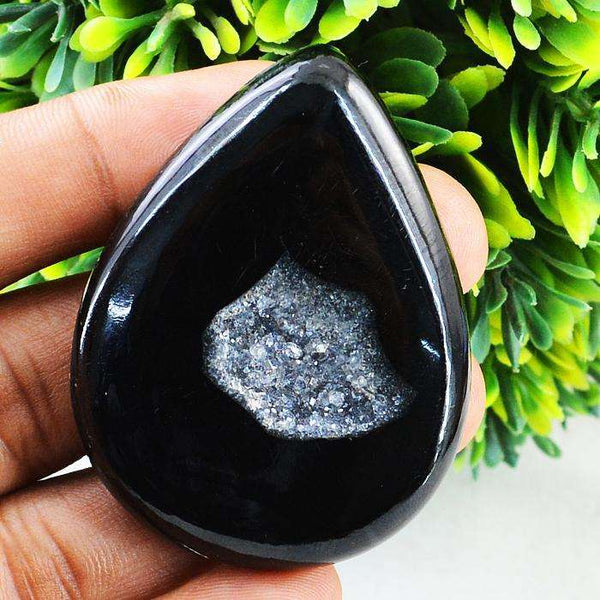 gemsmore:Natural Amazing Black Druzy Onyx Pear Shape Loose Gemstone