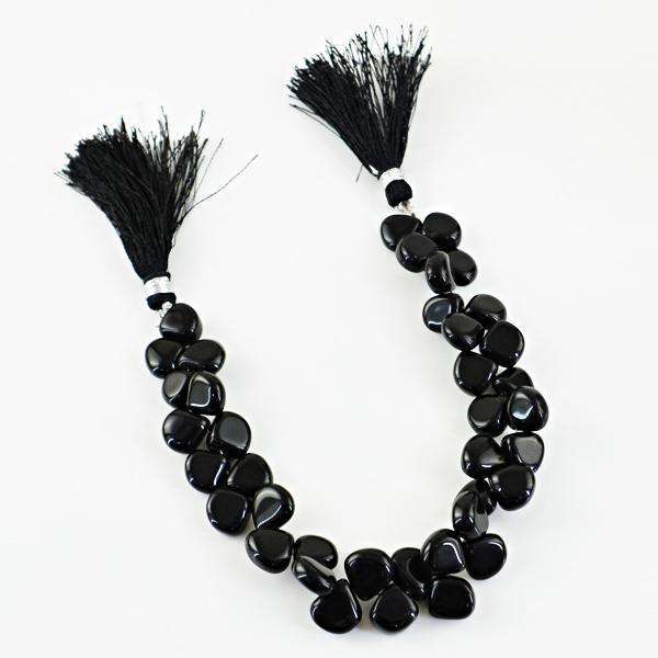 gemsmore:Natural Amazing Black Onyx Pear Shape Drilled Beads Strand