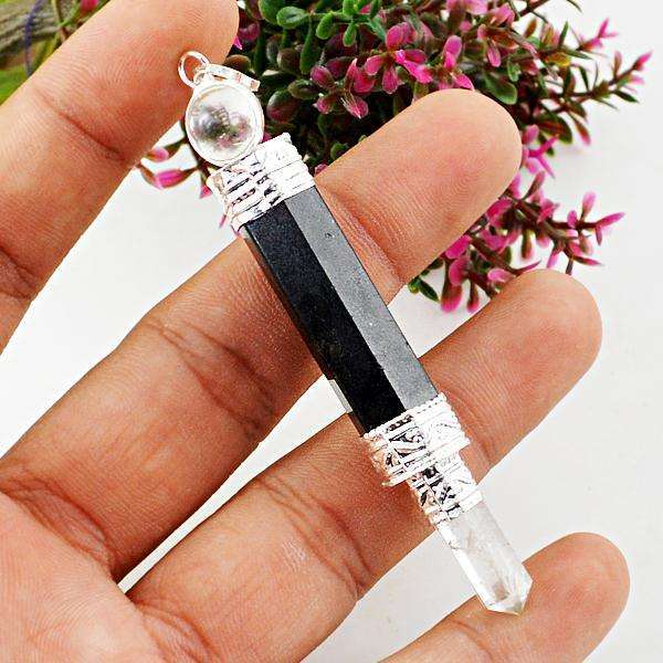 gemsmore:Natural Amazing Black Spinel Healing Ball Point Pendant