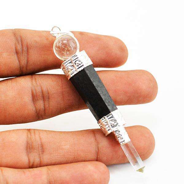 gemsmore:Natural Amazing Black Spinel Healing Ball Point Pendant