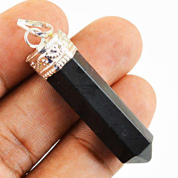 gemsmore:Natural Amazing Black Spinel Healing Point Pendant