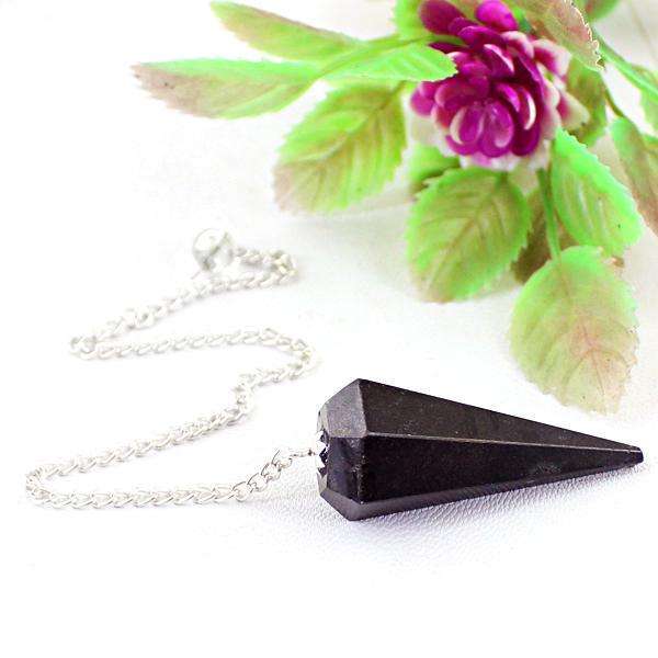 gemsmore:Natural Amazing Black Spinel Healing Point Pendulum