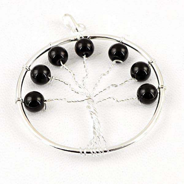 gemsmore:Natural Amazing Black Spinel Round Shape Healing Tree Pendant