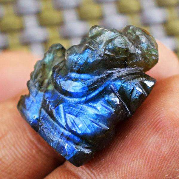 gemsmore:Natural Amazing Blue Flash Labradorite Ganesha