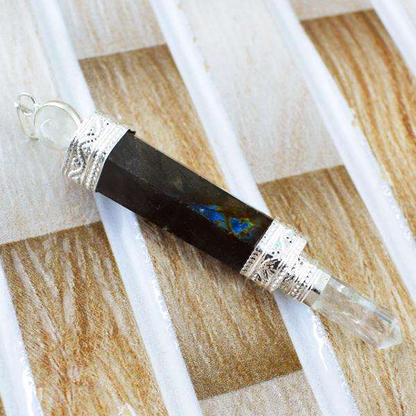 gemsmore:Natural Amazing Blue Flash Labradorite Healing Ball Point Pendant