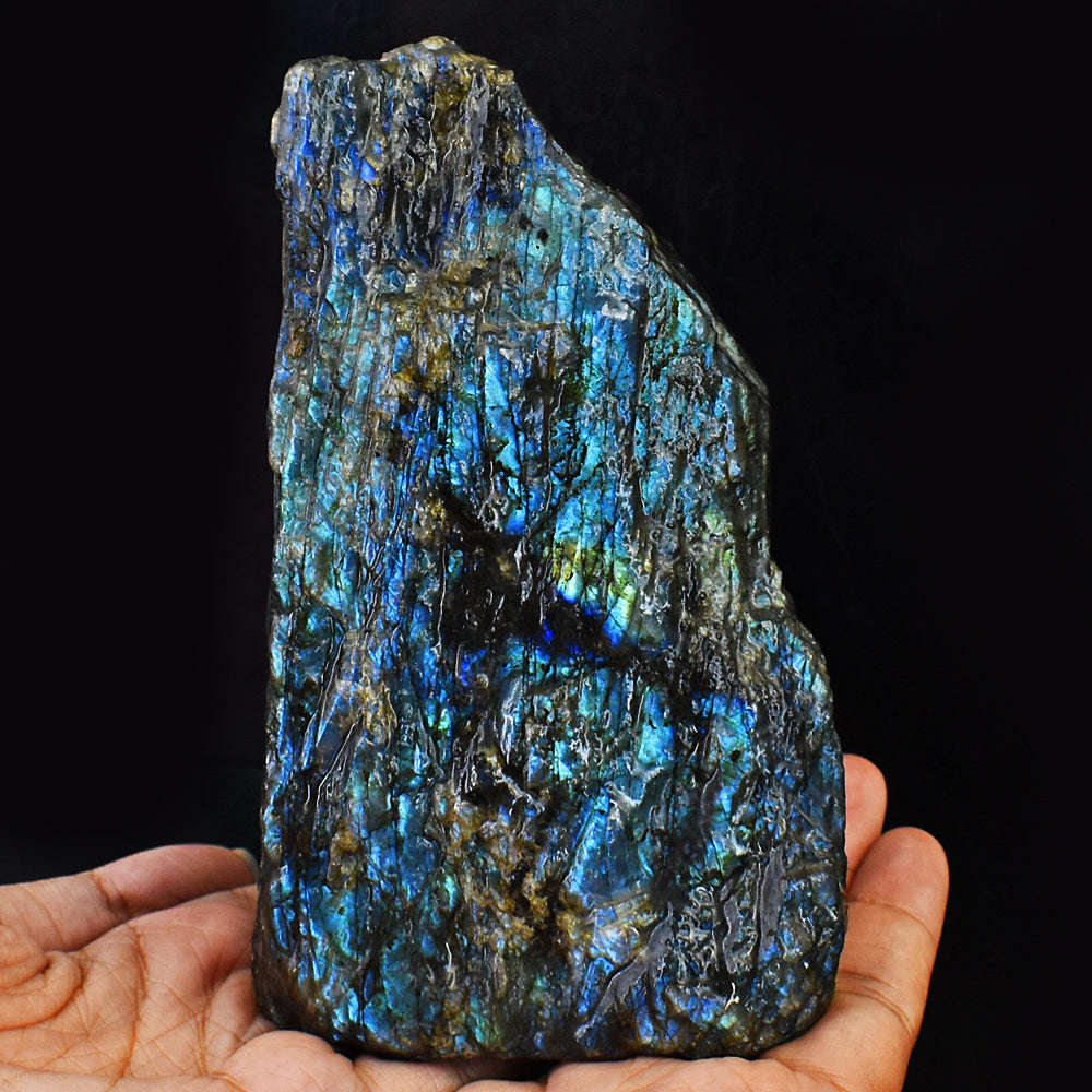 gemsmore:Natural Amazing Blue & Green Flash Labradorite Rough Mountain