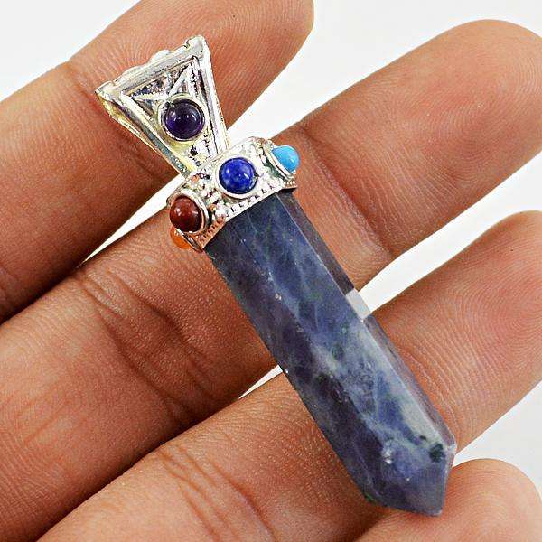 gemsmore:Natural Amazing Blue Iolite Seven Chakra Healing Point Pendant