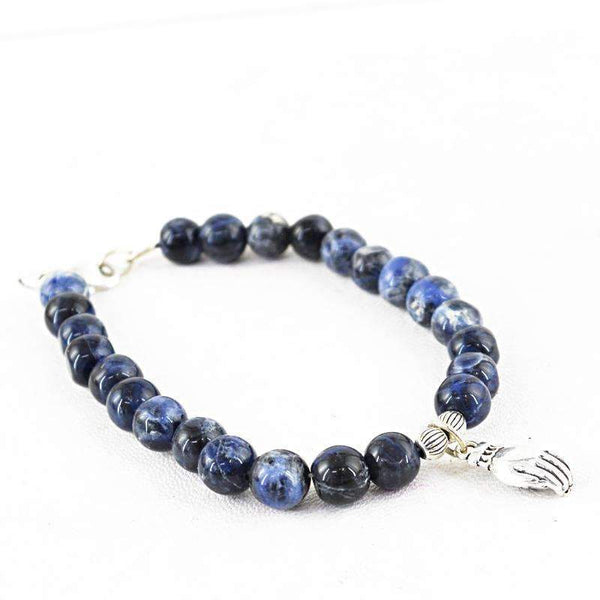 gemsmore:Natural Amazing Blue Sodalite Bracelet - Round Shape Charm Beads