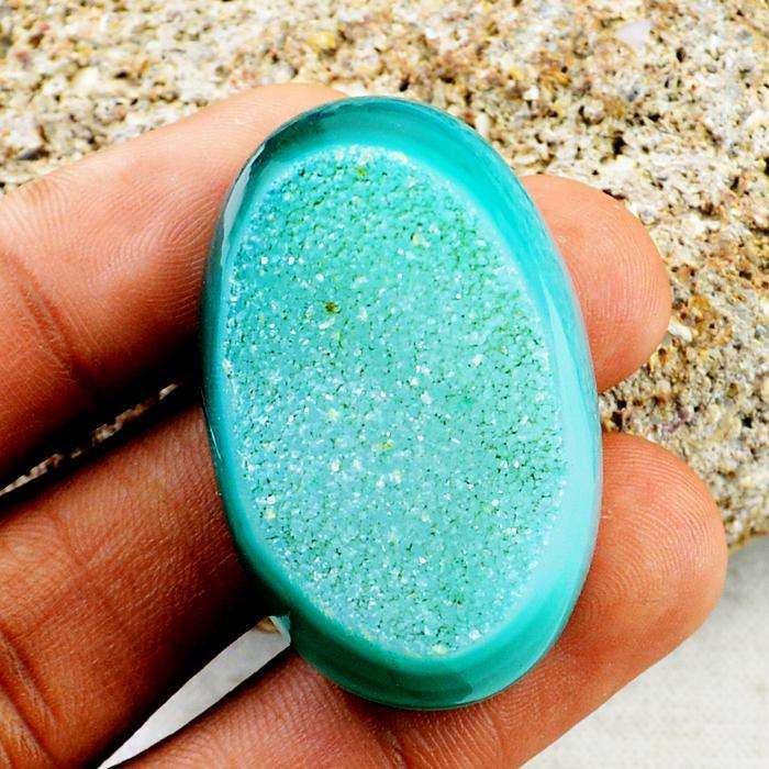 gemsmore:Natural Amazing Druzy Green Onyx Oval Shape Untreated Loose Gemstone