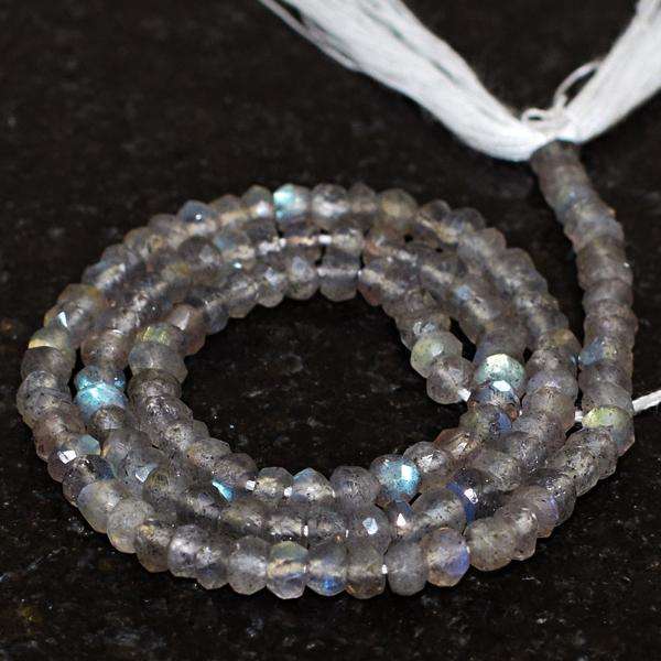 gemsmore:Natural Amazing Faceted Blue Flash Labradorite Drilled Beads Strand