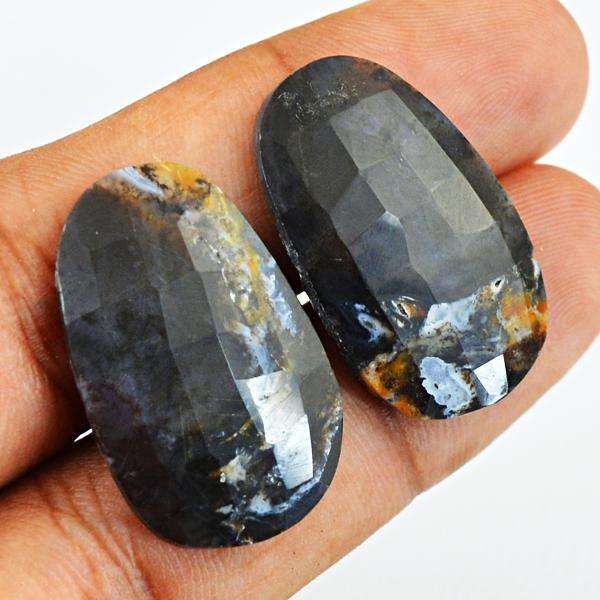 gemsmore:Natural Amazing Faceted Dendrite Opal Untreated Loose Gemstone Pair