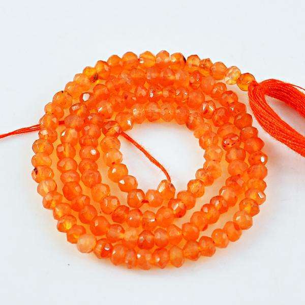 gemsmore:Natural Amazing Faceted Orange Carnelian Round Shape Drilled Beads Strand