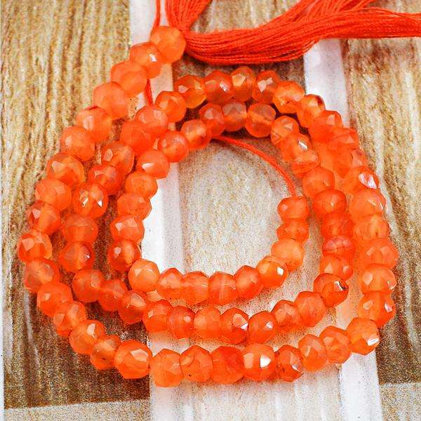 gemsmore:Natural Amazing Faceted Orange Carnelian Round Shape Drilled Beads Strand