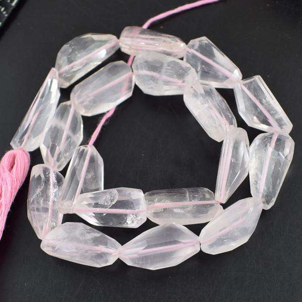 gemsmore:Natural Amazing Faceted Pink Rose Quartz Drilled Beads Strand