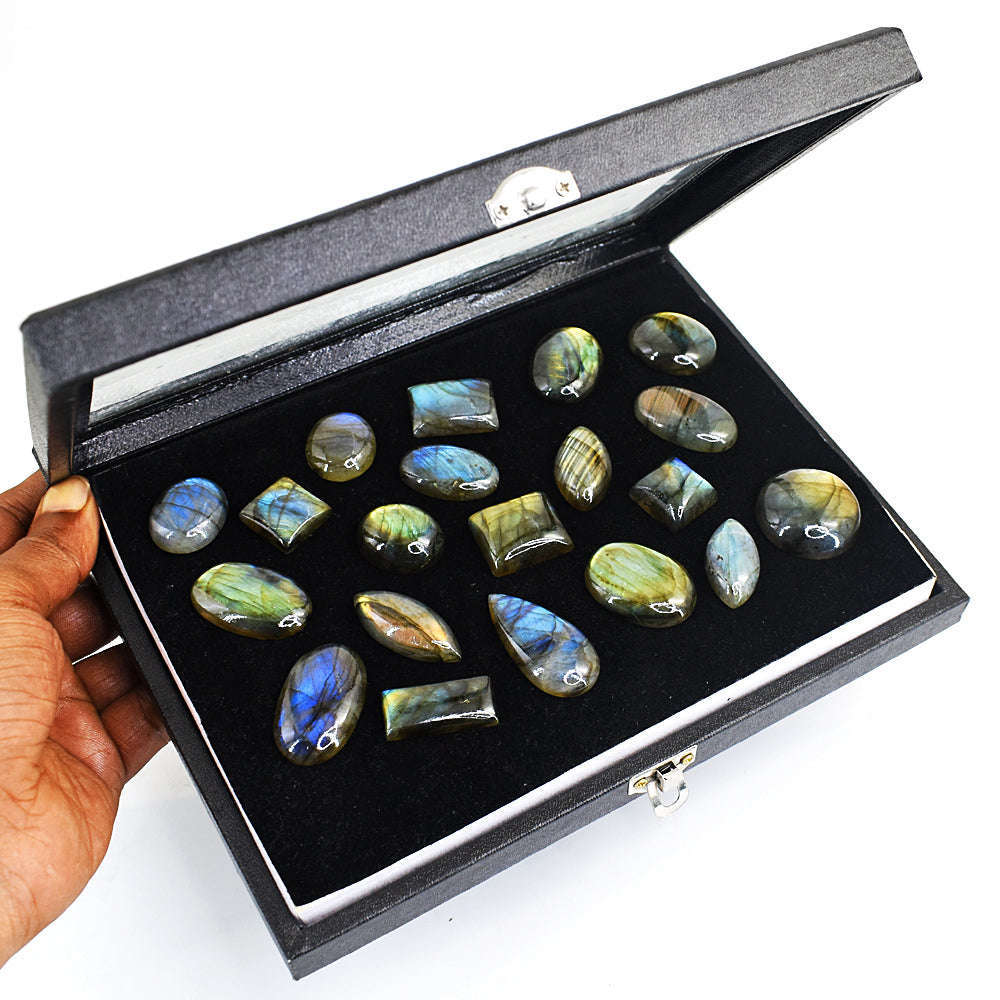 gemsmore:Natural Amazing Flash Labradorite Cabochon Lot