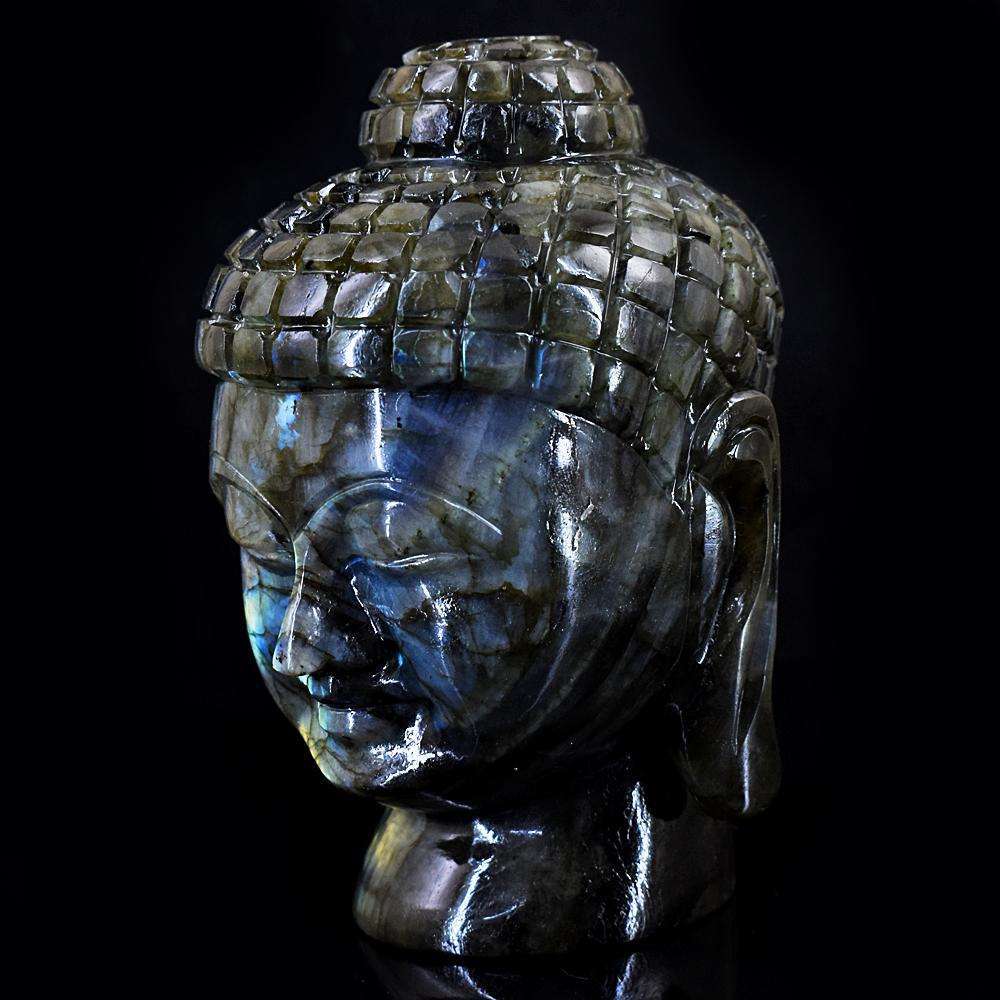 gemsmore:Natural Amazing Flash Labradorite Hand Carved Buddha Head