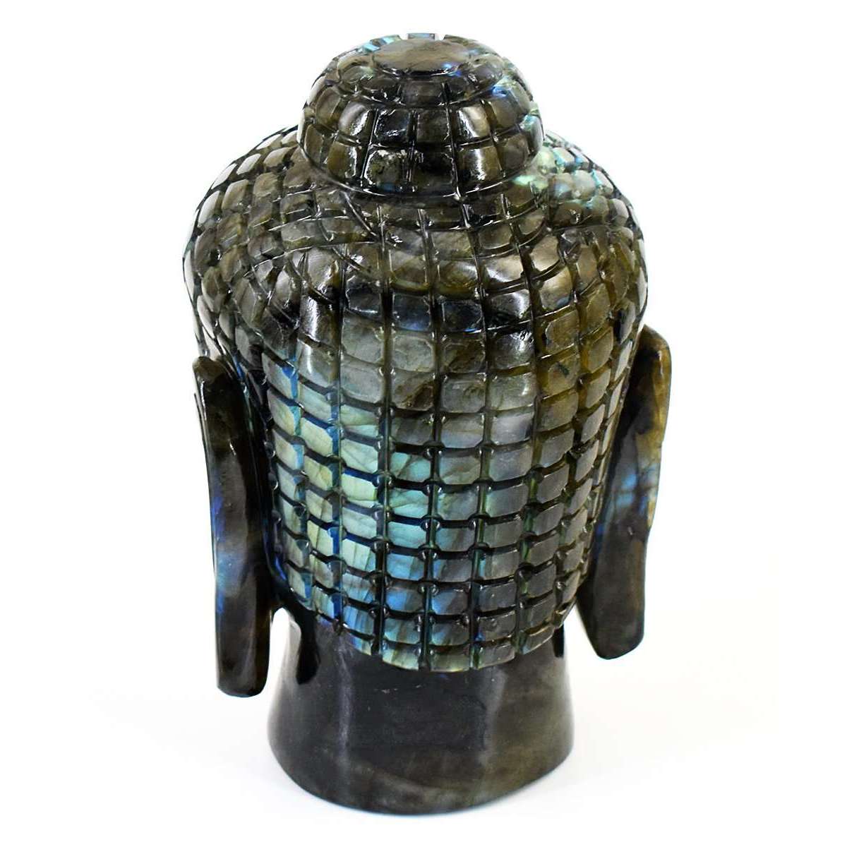 gemsmore:Natural Amazing Flash Labradorite Hand Carved Buddha Head