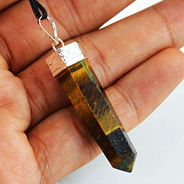 gemsmore:Natural Amazing Genuine Golden Tiger Eye Healing Point Pendant