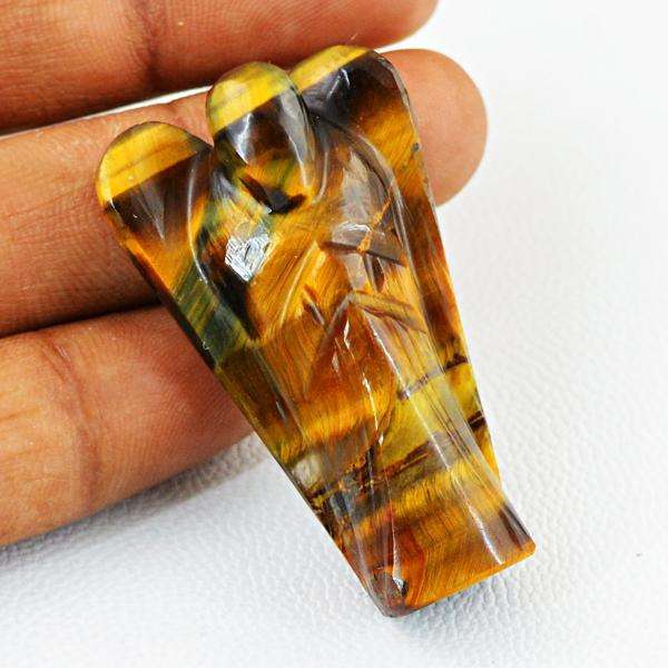 gemsmore:Natural Amazing Golden Tiger Eye Carved Healing Angel Gemstone