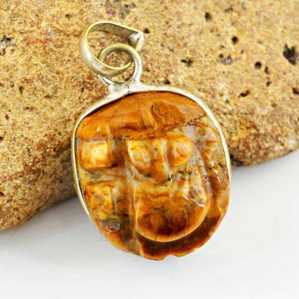 gemsmore:Natural Amazing Golden Tiger Eye Ganesha Pendant