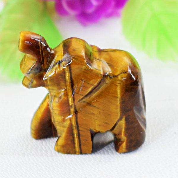 gemsmore:Natural Amazing Golden Tiger Eye Hand Carved Elephant