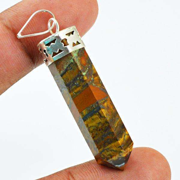 gemsmore:Natural Amazing Golden Tiger Eye Healing Point Pendant