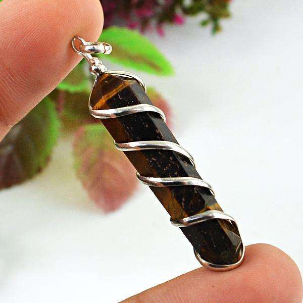 gemsmore:Natural Amazing Golden Tiger Eye Healing Point Pendant