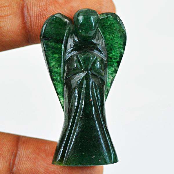 gemsmore:Natural Amazing Green Jade Carved Healing Angel Gemstone