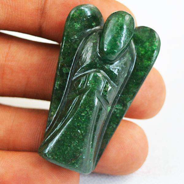 gemsmore:Natural Amazing Green Jade Carved Healing Angel Gemstone
