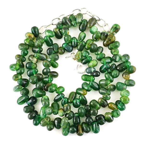 gemsmore:Natural Amazing Green Jade Necklace Untreated Tear Drop Beads