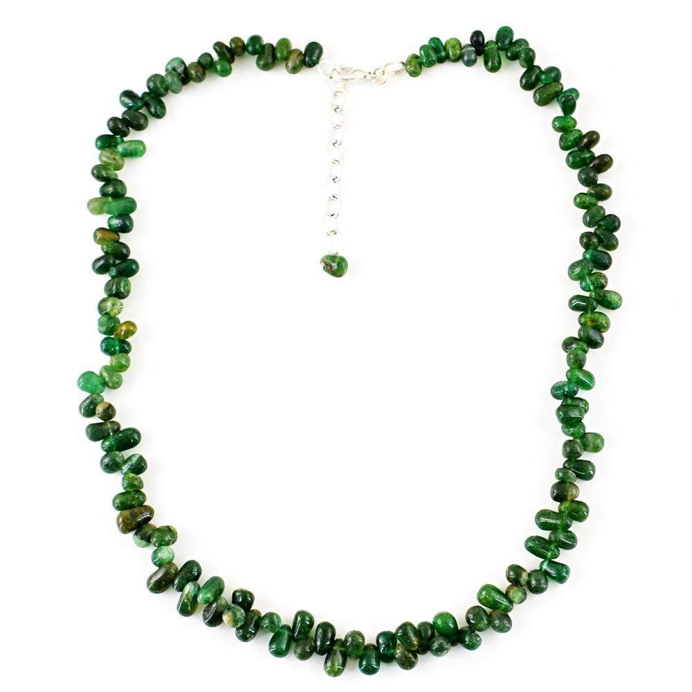 gemsmore:Natural Amazing Green Jade Necklace Untreated Tear Drop Beads