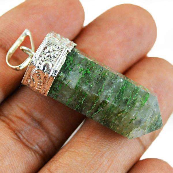 gemsmore:Natural Amazing Green Moss Agate Healing Point Pendant