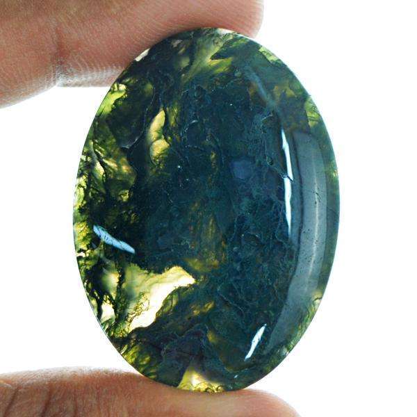 gemsmore:Natural Amazing Green Moss Agate Oval Shape Loose Gemstone