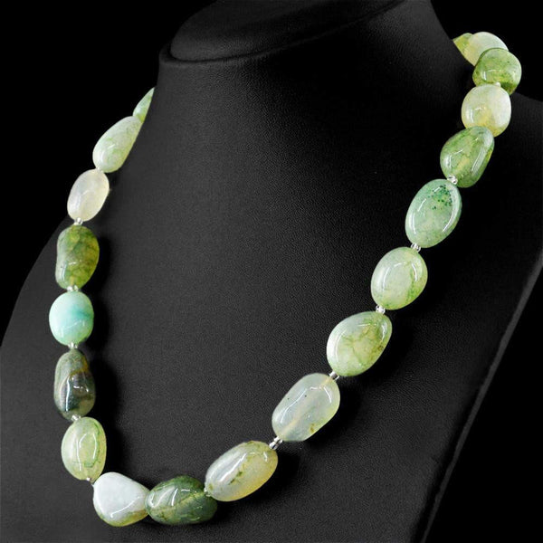 gemsmore:Natural Amazing Green Onyx Necklace Untreated Beads